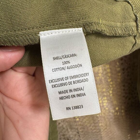 Idyllwind Olive Green Gold Stich Military Style Zip Jacket Medium - Picture 8 of 9